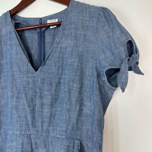 J.Crew Factory Blue Denim Chambray Faux Wrap Mini Dress Women 12 Minimalist Chic - Picture 4 of 12